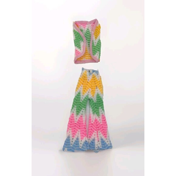 Vintage 1970s? Barbie Clone Crochet Knitted? Vest Bellbottom Pants Doll Fashion - Picture 1 of 6
